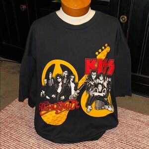 Black KISS & Aerosmith Graphic Short Sleeve Tee